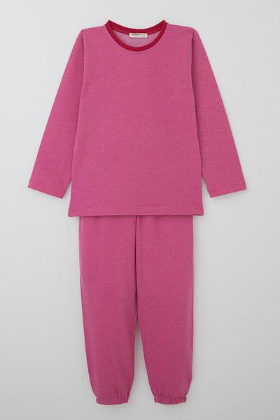 Breeze Girl's Pajama Set with Bias Line Pattern, 4-8 Years Old, Pink
