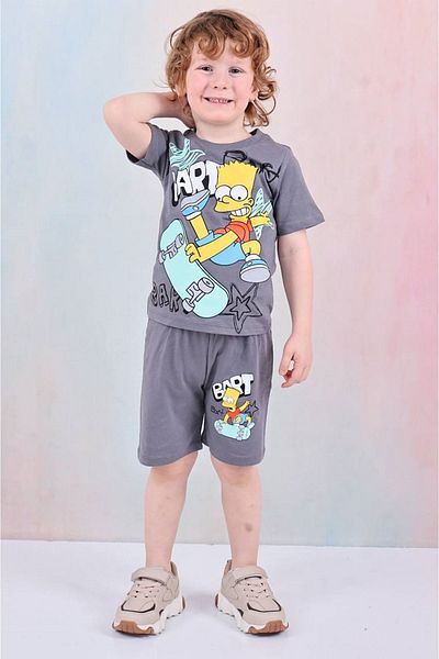 Yağmur Giyim Pjkskt Simpson Pattern Smoked Shorts Boy's Short Sleeve Suit 7616-F