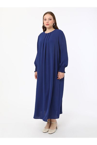 ALİA Plus Size Sleeve Pleated Aerobin Dress - Dark indigo - Alia