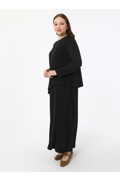 ALİA Plus Size Suit Look Comfortable Dress - Black - Alia
