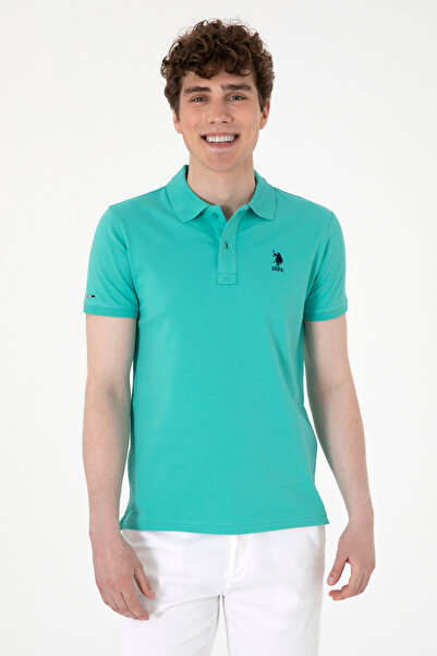 U.S. Polo Assn. تي شيرت رجالي ذو قصة ضيقة وياقة بولو بلون النعناع الأساسي 502...