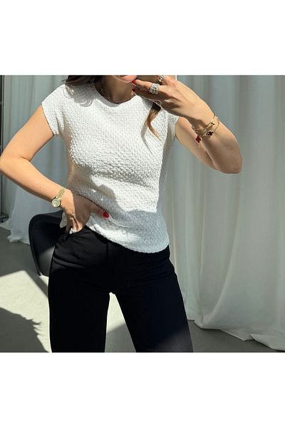 ASM Fashion Women Textured Short Sleeve Ice