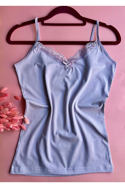 Elosia Pure Belle Lilac Color Lace Cotton V-Neck Women's Undershirt Elegant Meeting of Elegance and Comfort