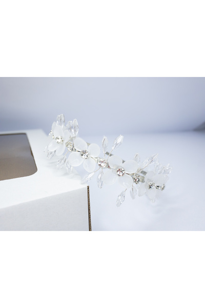 ERYA aksesuar Beyoglu Stone and Flower Detailed Promise Engagement Henna Henna Lohusa Special Day Bridal Crown