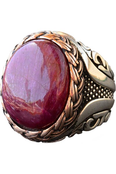 KAMBO Gerçek Doğal Cabochon Yakut Taşı, Yakut Yüzük, Sterlin Gümüş Erkek Yüzü...