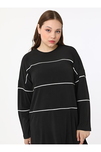 ALİA Plus Size Tunic & Trousers Double Set - Black - Alia