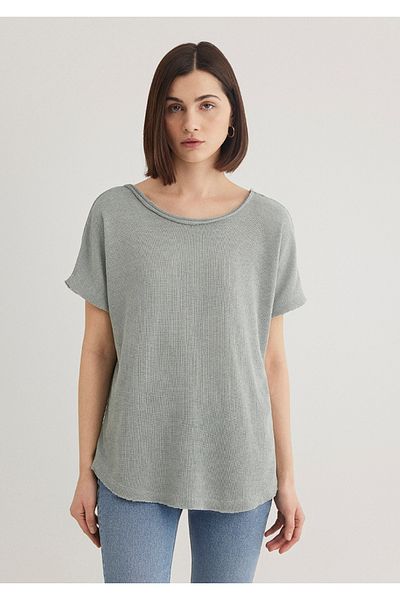 Mavi Textured V-Neck Back Detailed Polyester T-Shirt