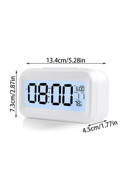 Choice White Digital Alarm Clock with Indoor Temperature Light Sensor Battery Operated Backlight 12/24H Dis