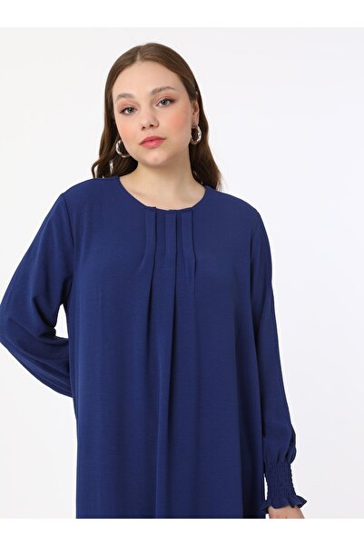 ALİA Plus Size Sleeve Pleated Aerobin Dress - Dark indigo - Alia