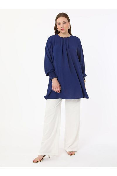 ALİA Dark Indigo Large Size Aerobin Tunic - Gipeli Sleeve Alia