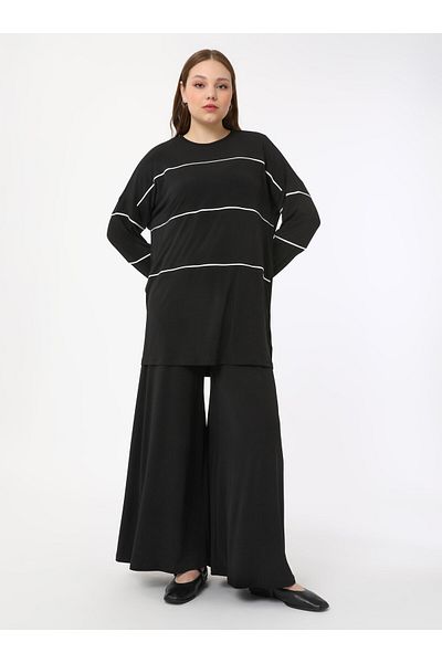 ALİA Plus Size Tunic & Trousers Double Set - Black - Alia
