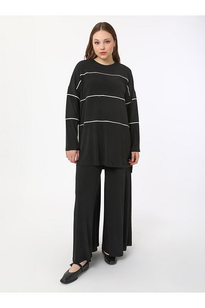 ALİA Plus Size Tunic & Trousers Double Set - Black - Alia