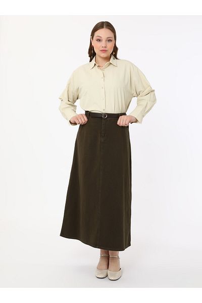 ALİA Plus Size Denim Skirt - Khaki - Alia