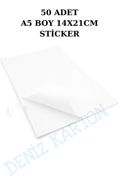 Deniz Karton 50 Adet A5 Boy Boş Sticker- Tüm yazıcılara uyumludur