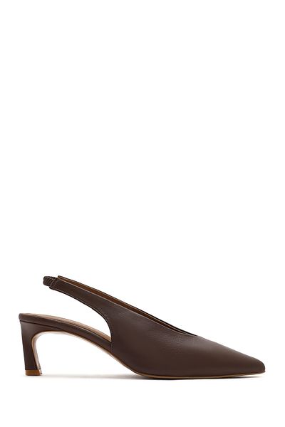 Derimod Women's Brown Open Back Elastic Short Heeled Leather Shoes 25Sfd 132218