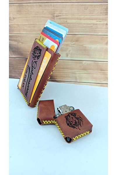 cgderi Kişiye Özel Hakiki Deri Mekanizmalı Kartlık Ve Deri Kılıflı Benzinli Çakmak Galatasaray_