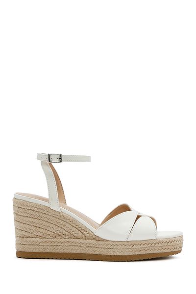 Derimod Sandale espadrille cu toc cu pană, cu cataramă albă, pentru femei 25SFE 482318