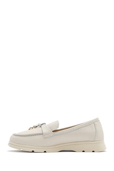 Derimod Women's Beige Leather Comfort Loafer 25Sfd1536Ft