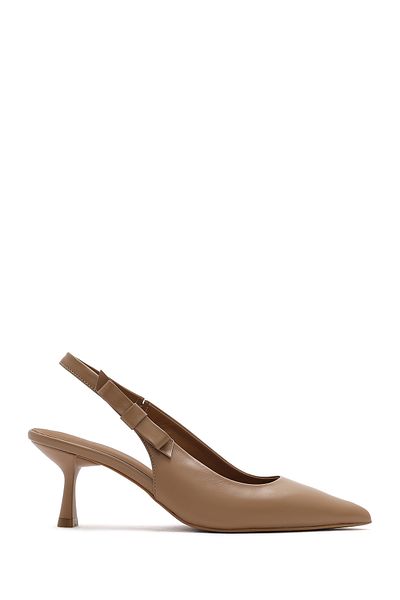 Derimod Women's Camel Open Back Thin Heeled Leather Shoes 25Sfd 132018