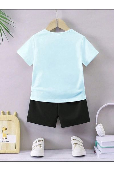Serays moda Ribbon printed girls' combed cotton shorts set