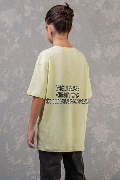 wakawakakidsstore Tricou pentru băiat cu decolteu rotund cu imprimeu în față și în spate - galben
