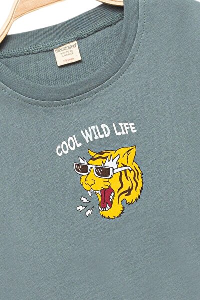 Divonette Erkek Çocuk Pamuklu Baskılı Yeşil Sweatshirt - Rahat ve Havalı