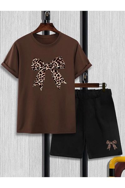 Serays moda Ribbon printed girls' combed cotton shorts set