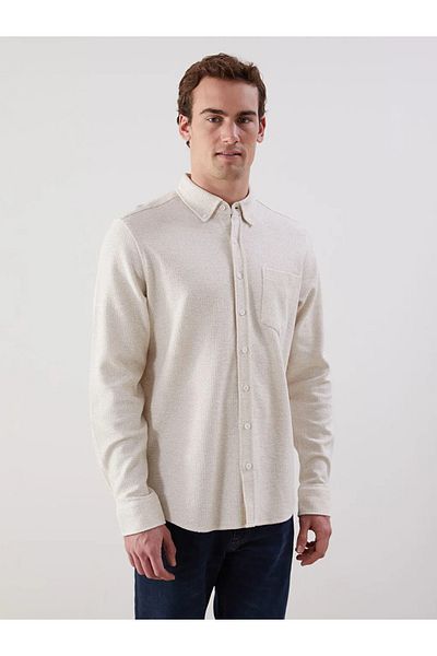 LC Waikiki Cămașă texturată pentru bărbați LCWAIKIKI Classic Bej Regular Fit cu mânecă lungă