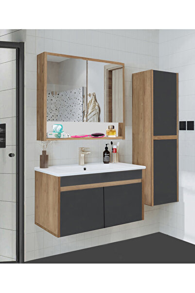 Alfa Banyo Serena EA 80 cm Seramik Lavabolu banyo dolabı seti, Boy Dolaplı, MDF, 80+35 cm, Hazır kurulu