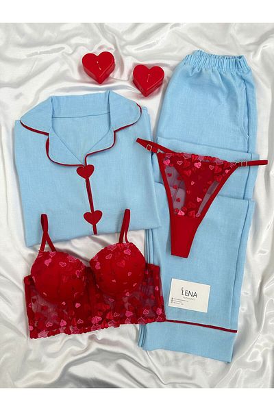 Lena Homewears Lena My Heart Is With You Set de pijamale cu mâneci scurte țesute cu lenjerie intimă