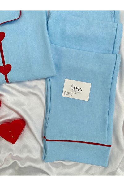 Lena Homewears Lena Kalbim Sende Kısa kollu Dokuma Pijama Pijama Takımı