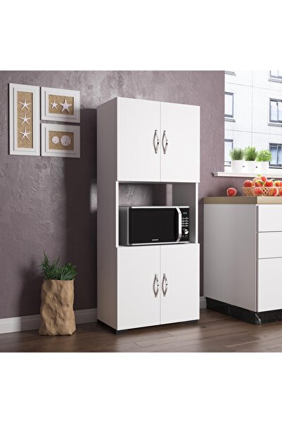 Wood'n Love Arma 4 Kapaklı 4 Raflı Fırın Bölmeli Çok Amaçlı Dolap - Beyaz