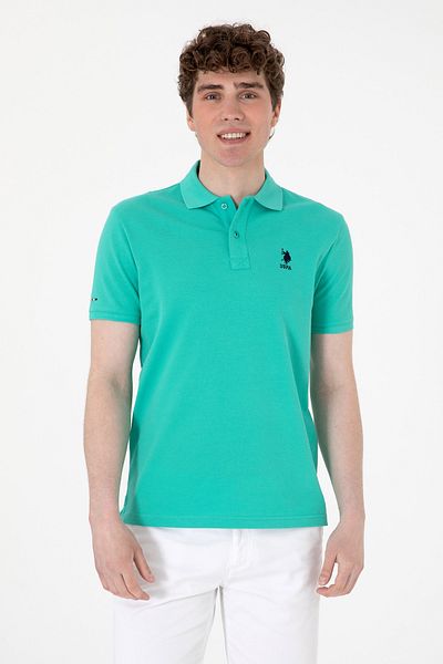 U.S. Polo Assn. تي شيرت رجالي بقصة ضيقة وياقة بولو نعناع أساسية 50307699 -vr090