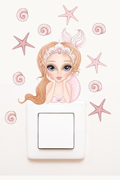 KT Decor ملصق تزيين الغرفة على شكل حورية البحر ونجوم البحر المتوجة