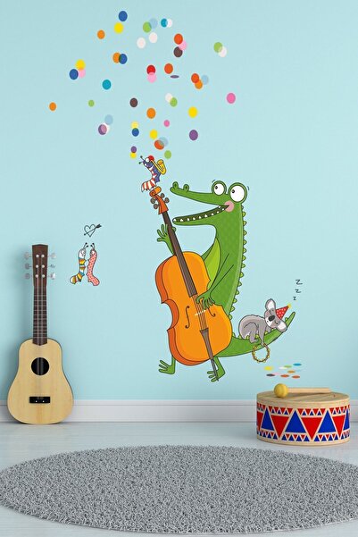 KT Decor Set de autocolante de perete pentru camera copiilor cu crocodil drăguț și orchestră muzicală