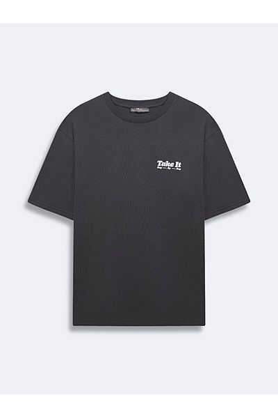 Ltb Basic Back Printed Relaxed Cut Loose Anthracite T-Shirt