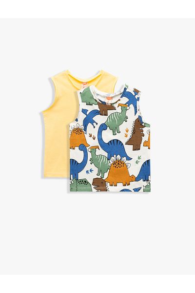 Koton Cotton Crew Neck Sleeveless Printed T-Shirt Set of 2