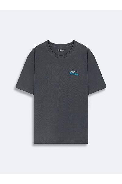 Ltb Short Sleeve Crew Neck Back Printed Loose Anthracite T-Shirt