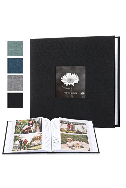 Choice ألبوم صور أسود بغلاف من الكتان، 200 قطعة، مقاس 6 بوصات، من نوع بين الأ...