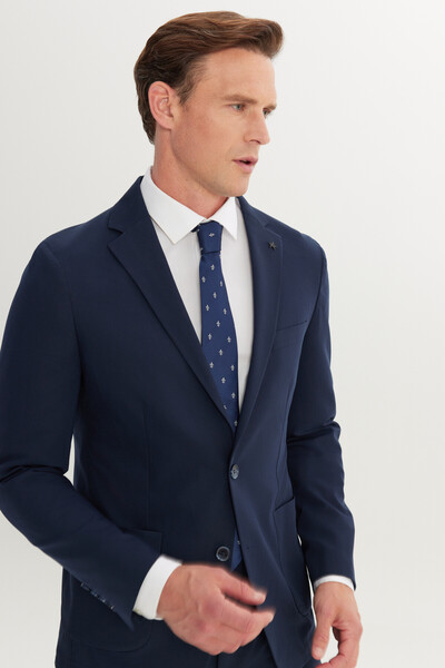 ALTINYILDIZ CLASSICS Men's Navy Blue Slim Fit Narrow Cut Mono Collar Suit