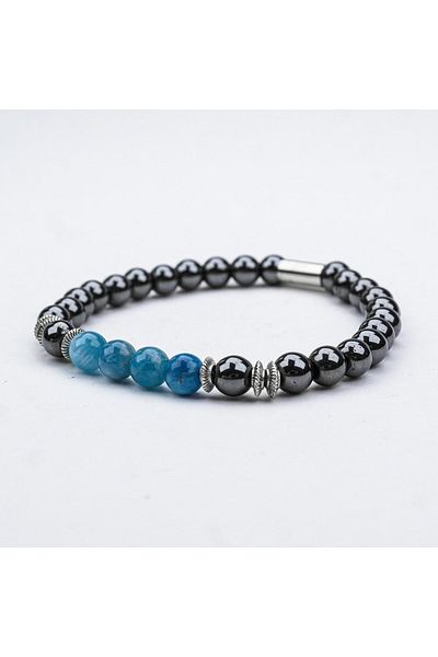 Skygo Hematite and Agate Stone Fishbone Rubber Bracelet