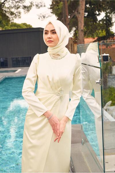 Alvina TAŞ DETAYLI SATEN ABİYE ELBİSE 50318