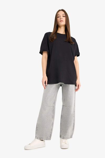 DeFacto Oversize Wide Fit Crew Neck Basic Plain Short Sleeve White T-Shirt F3454Axns