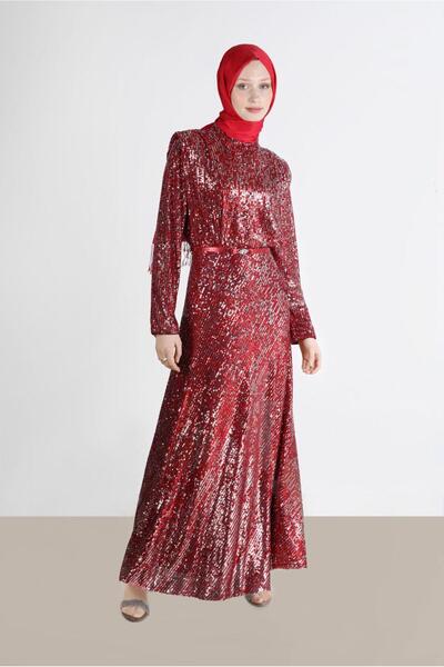 Alvina Vatka Görünümlü Pullu Abiye Elbise 50235