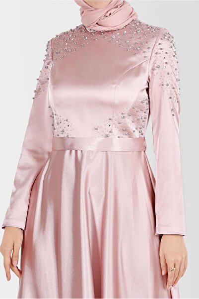 Alvina İNCİ VE TAŞ İŞLEMELİ SATEN ABİYE ELBİSE 50215
