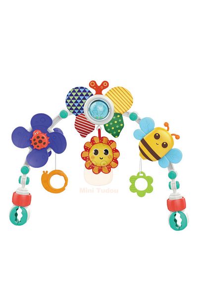 Mini Tudou عربة أطفال Bee Baby Toy مزودة بقوس موسيقي وخشخشة قابلة للتعديل ومشبك سرير متحرك معلق وجرس للأطفال من عمر 0 إلى 12 شهرًا