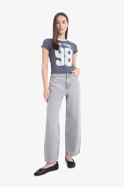 DeFacto Coool Fitted Crew Neck Printed Rib Short Sleeve T-Shirt F1446Ax25Sp