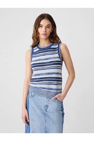GAP Kadın Mavi Halter Yaka Kroşe Örgü Atlet