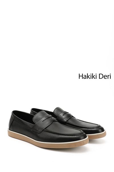 GÖNDERİ(R) Men's Black Genuine Leather Loafer Shoes