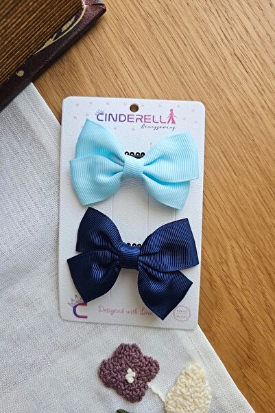 Cinderella 2'li Saten Fiyonk Saçsız Bebek Tokası 7cm - Kurdeleli Kız Bebek Az...